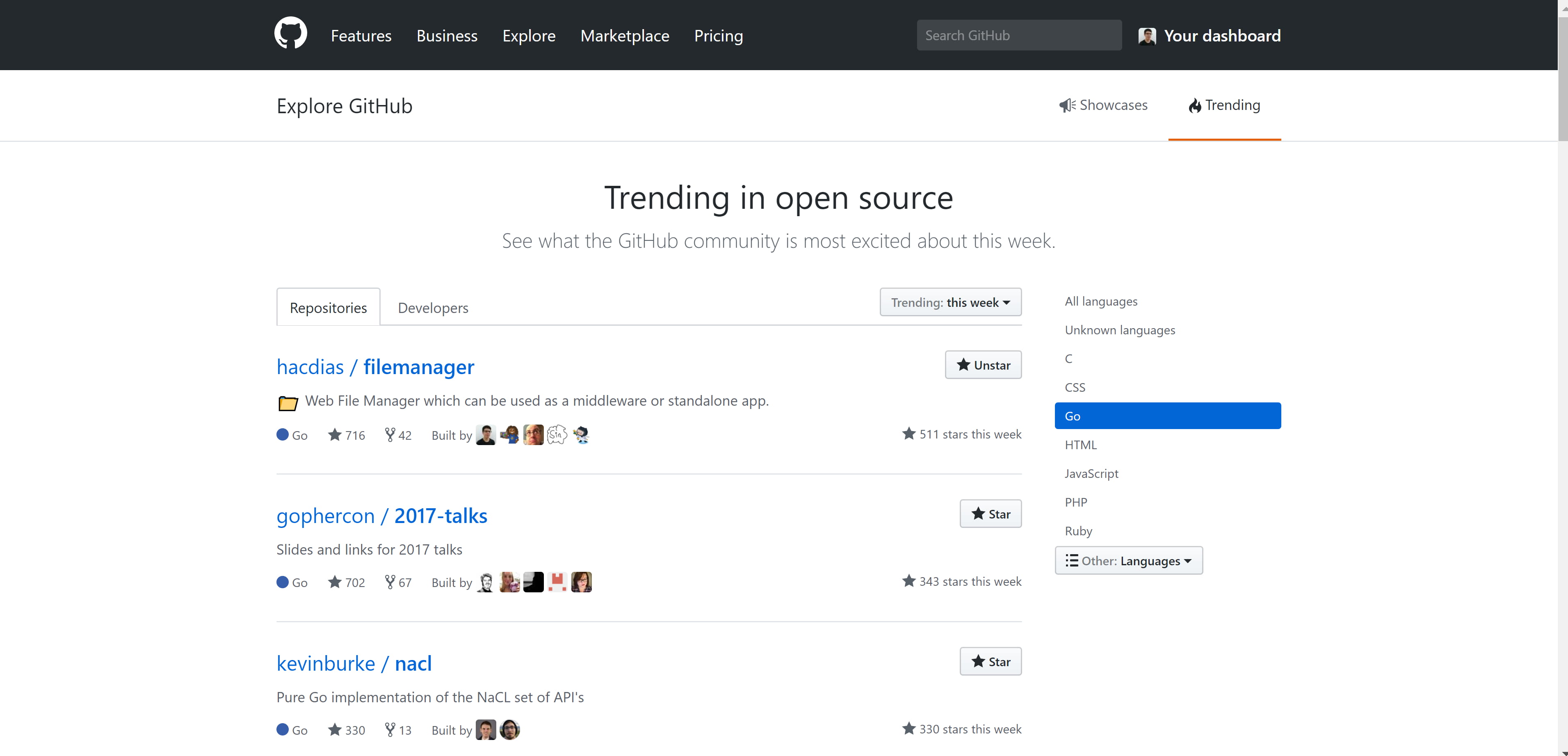 Screenshot of GitHub Trending Page